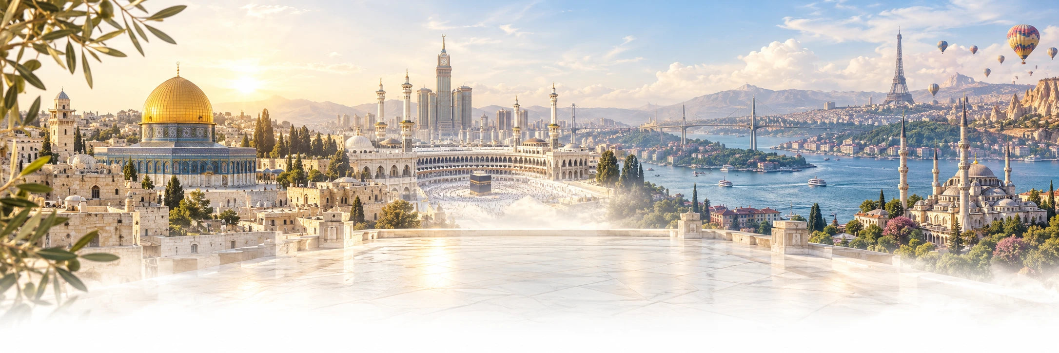 Kudüs, Mekke ve dünya rotalarını birleştiren panoramik seyahat kolajı
